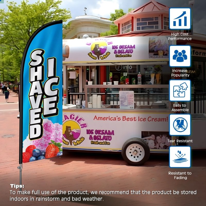 Shaved Ice Signs - 8FT Shaved Ice Banner Feather Flag with Stainless Steel Pole Kit(2m flag set)