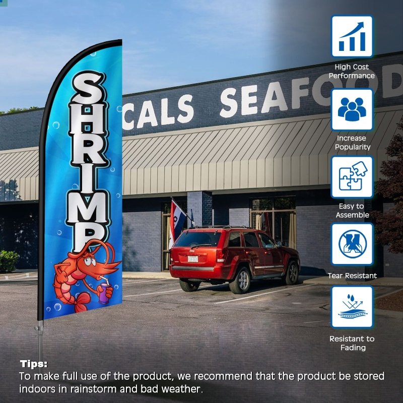 Shrimp Flag - 8FT Shrimp Banner Feather Flag with Stainless Steel Pole Kit(2m flag set)