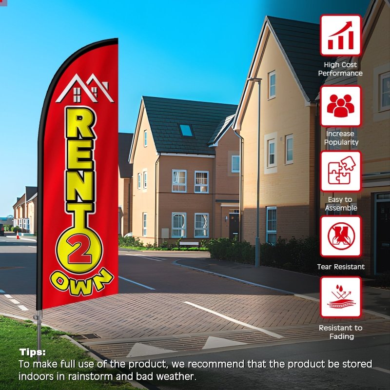 Signs for Rent - 8FT Rent 2 Own Banner Feather Flag with Stainless Steel Pole Kit(2m flag set)