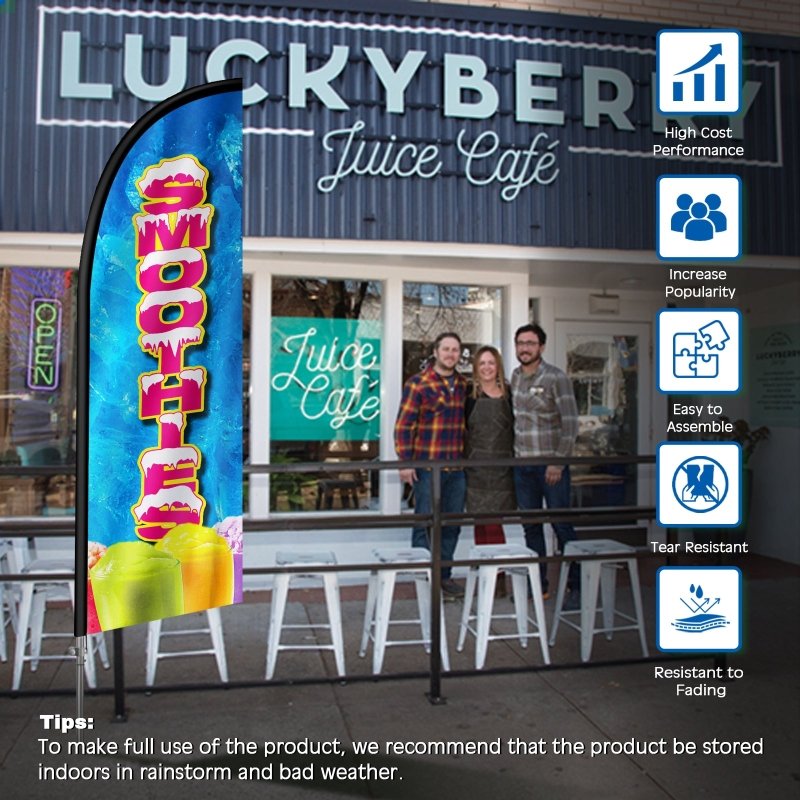 Smoothie Sign - 8FT Smoothies Feather Flag with Stainless Steel Pole Kit(2m flag set)