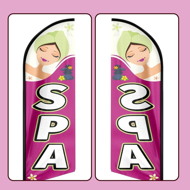 Spa Sign - 11FT Spa Advertising Swooper Flag Fit 15FT Flagpole(Flagpole Not Included 4.3)