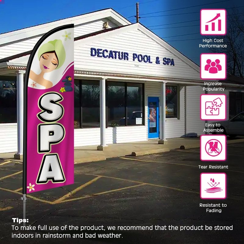 Spa Sign - 8FT Spa Banner Feather Flag with Stainless Steel Pole Kit(2m flag set)