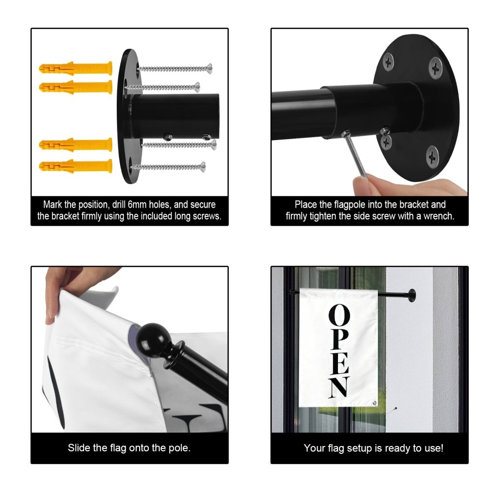 Stainless Steel 90° Wall Mounted Flag Pole Kit, Business Sign Display
