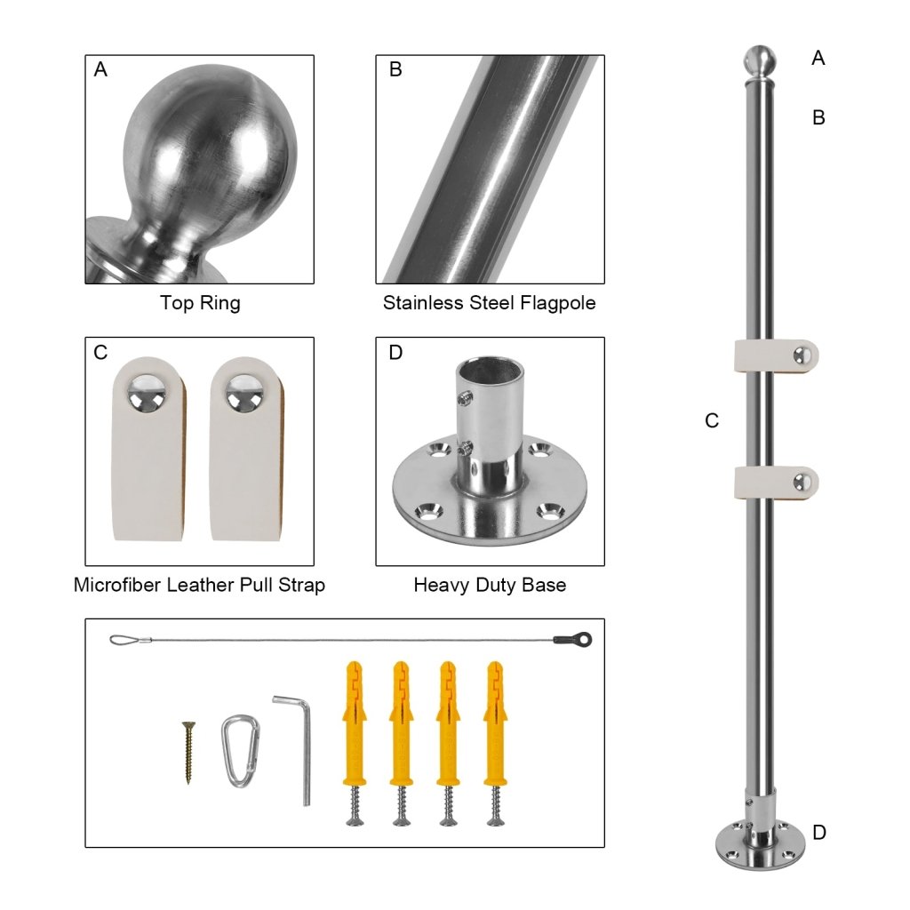 Stainless Steel 90° Wall Mounted Flag Pole Kit, Business Sign Display