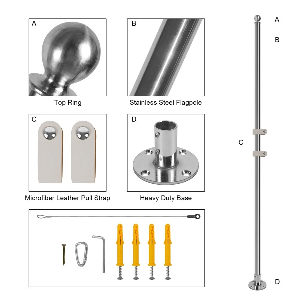 Stainless Steel 90° Wall Mounted Flag Pole Kit, Business Sign Display