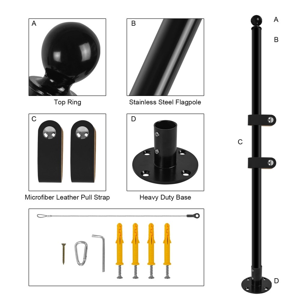 Stainless Steel 90° Wall Mounted Flag Pole Kit, Business Sign Display