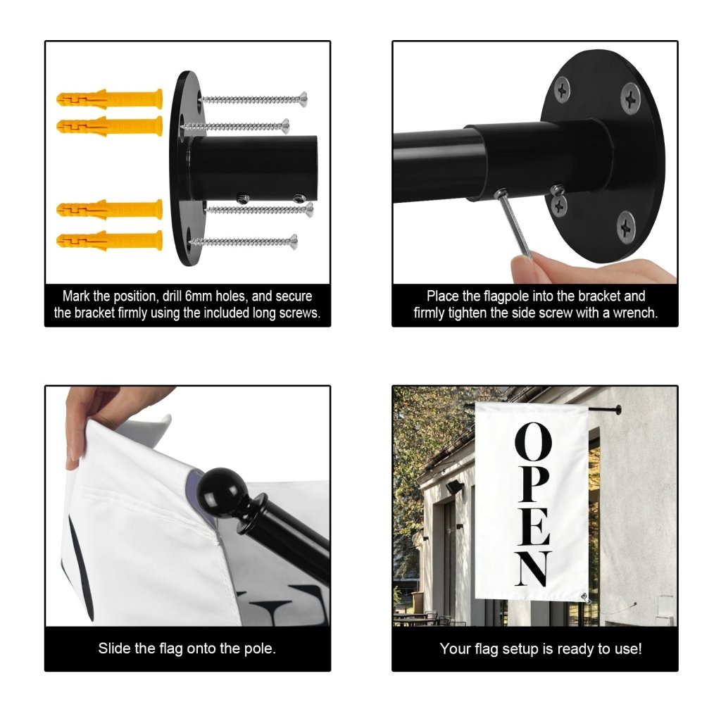 Stainless Steel 90° Wall Mounted Flag Pole Kit, Business Sign Display