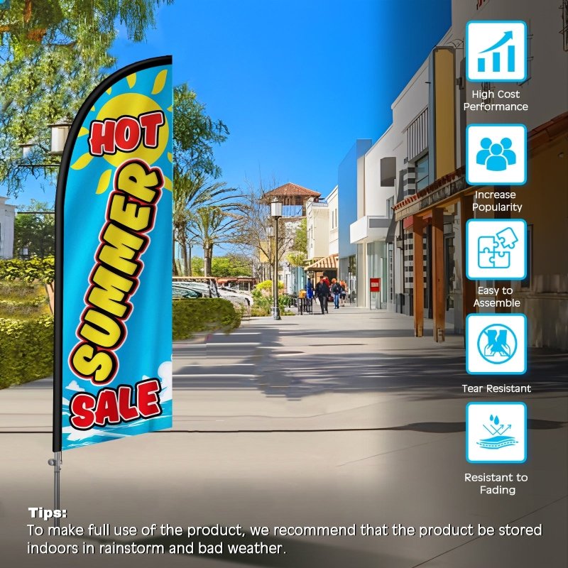 Summer Flag - 8FT Summer Banner Feather Flag with Stainless Steel Pole Kit(2m flag set)