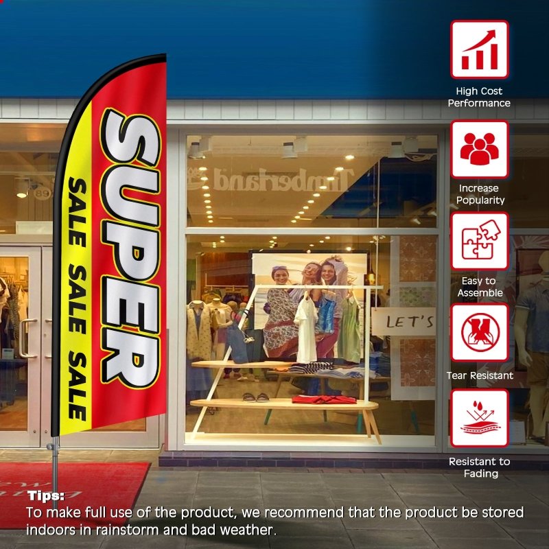 SUPER FLAG - 8FT Super Banner Feather Flag with Stainless Steel Pole Kit(2m flag set)