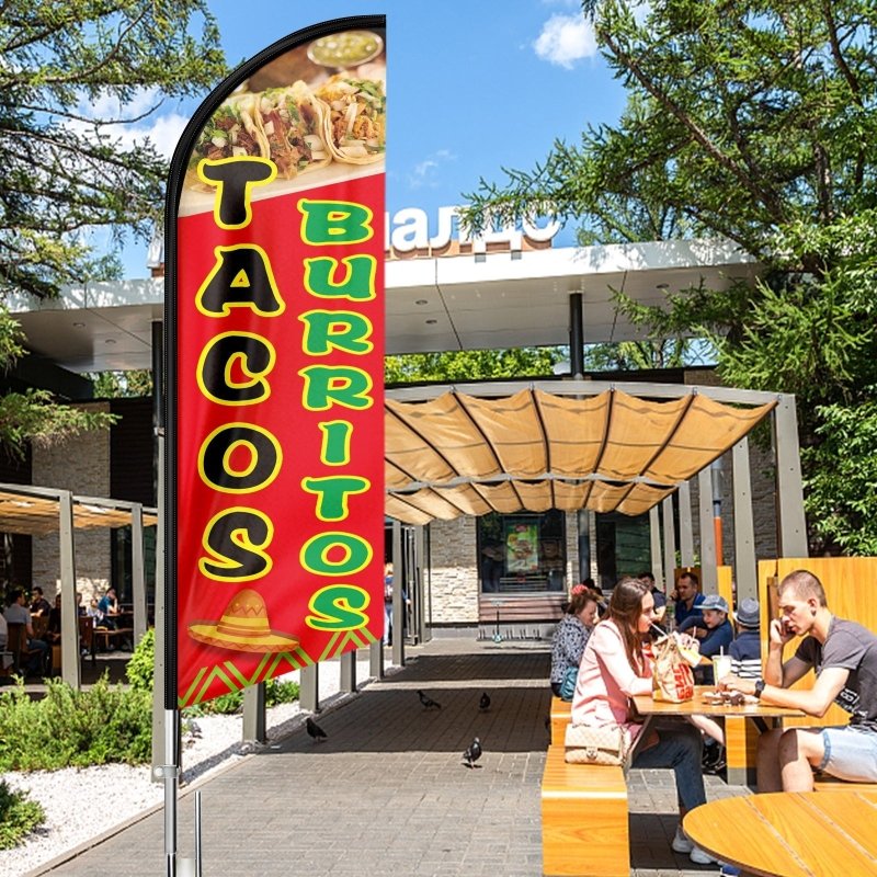 Tacos Flag - 11FT Windless Tacos Burritos Feather Flag with Flagpole/ Ground Stake/Portable Bag(3.4m)