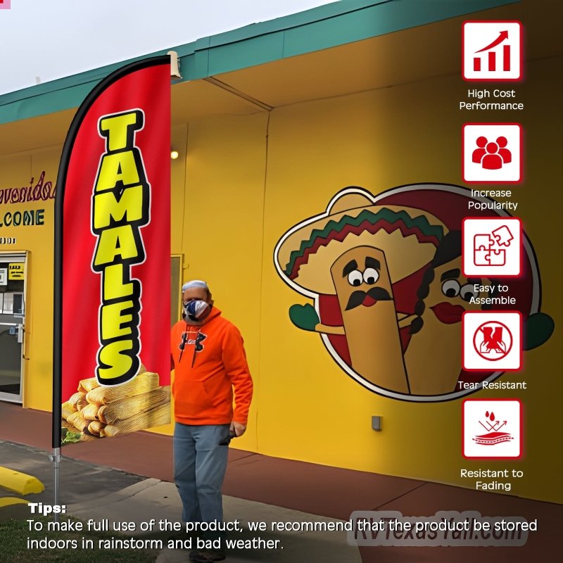 Tamales Sign - 8FT Tamales Banner Feather Flag with Stainless Steel Pole Kit(2m flag set)