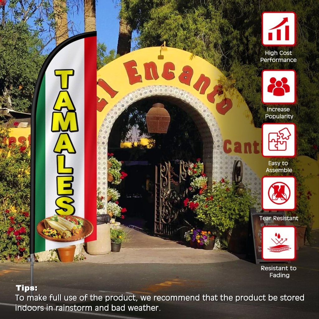 Tamales Sign - 8FT Tamales Feather Flag with Stainless Steel Pole Kit(2m flag set)