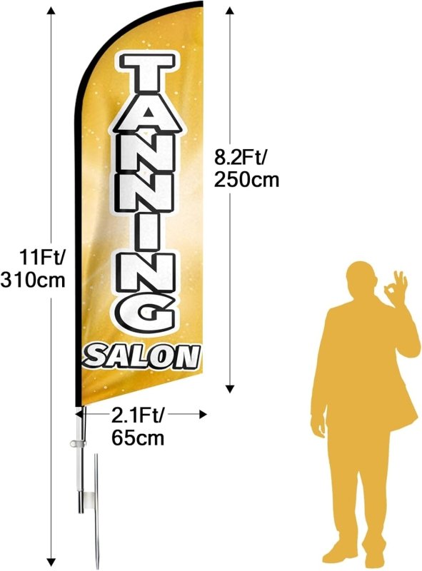 Tanning Salon Signs - 11FT Tanning Salon Advertising Swooper Flag with Pole Kit, Ground Stake(3.4m)