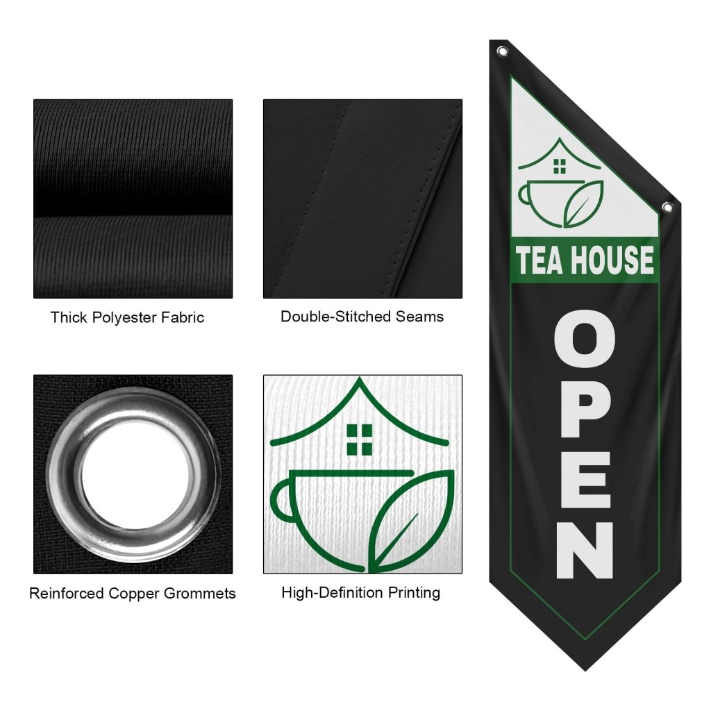 Tea House Open Double Sided Flag,Black (Flag Only)