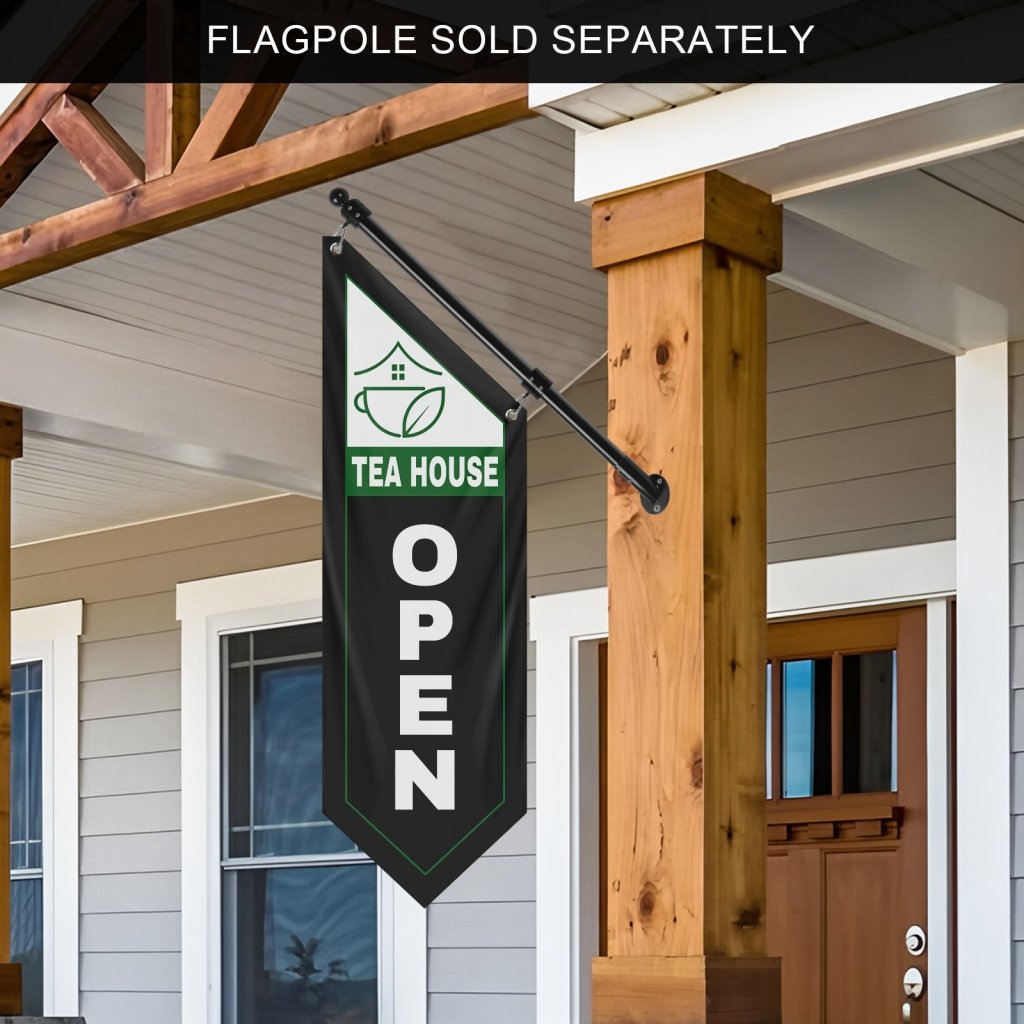 Tea House Open Double Sided Flag,Black (Flag Only)