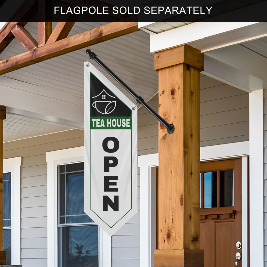 Tea House Open Double Sided Flag,White (Flag Only)