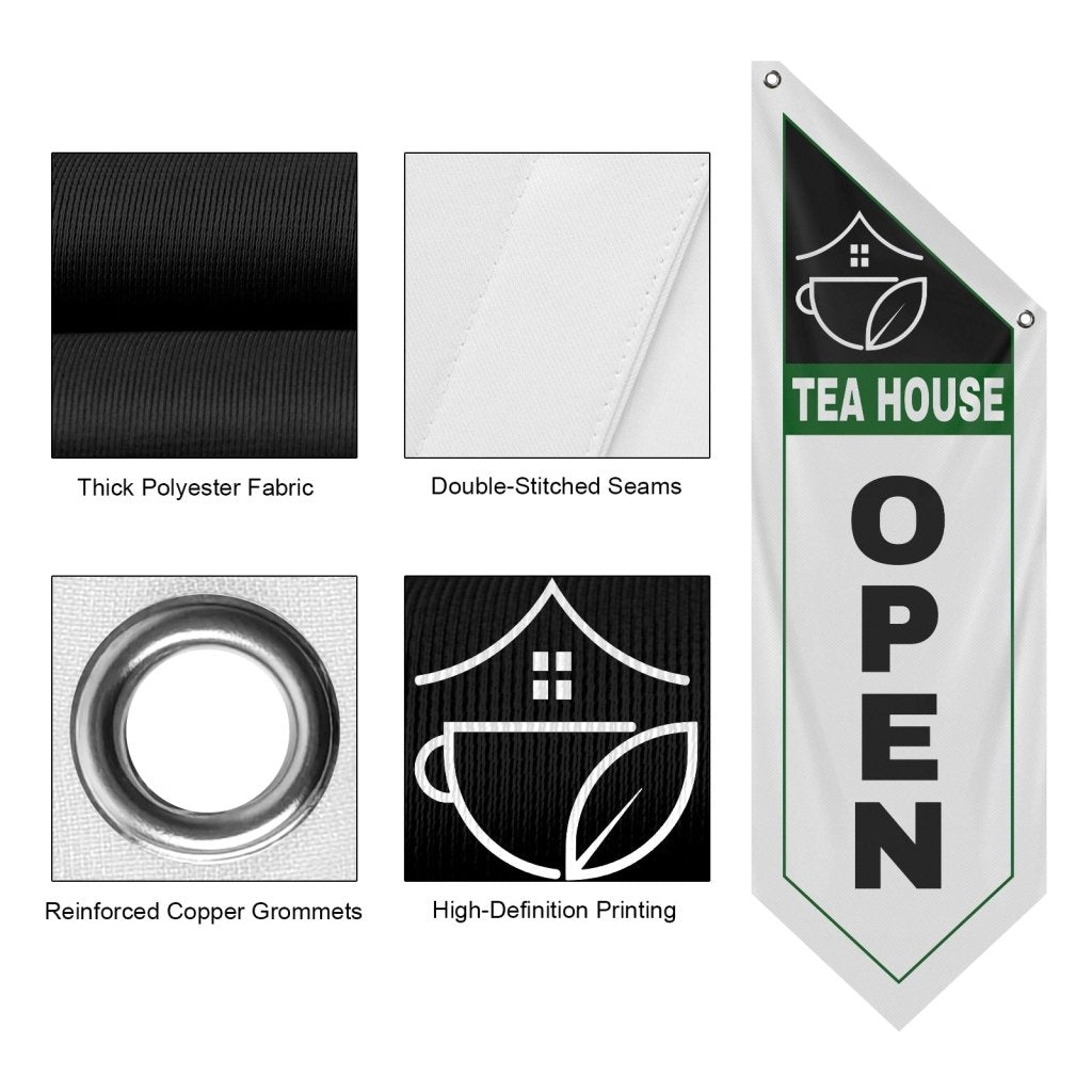 Tea House Open Double Sided Flag,White (Flag Only)