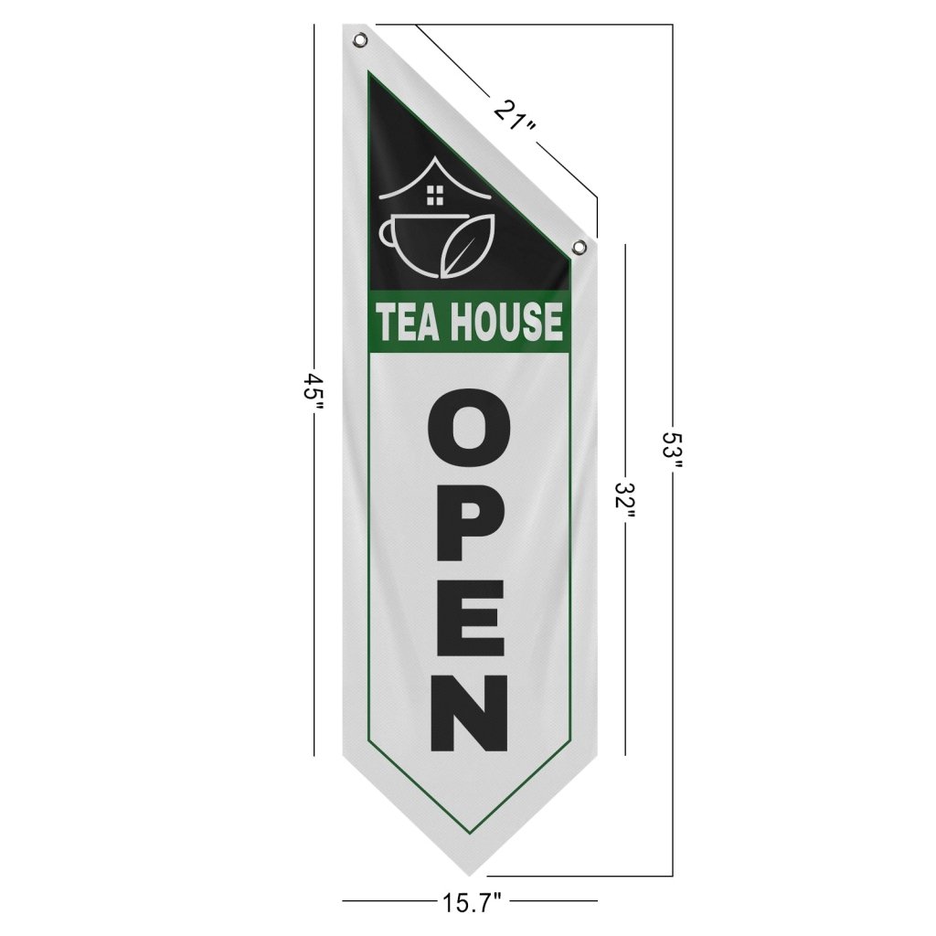 Tea House Open Double Sided Flag,White (Flag Only)