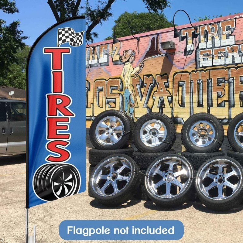 Tire Shop Flags - 11FT Tires Advertising Swooper Flag Fit 15FT Flagpole (Flagpole Not Included 4.3)