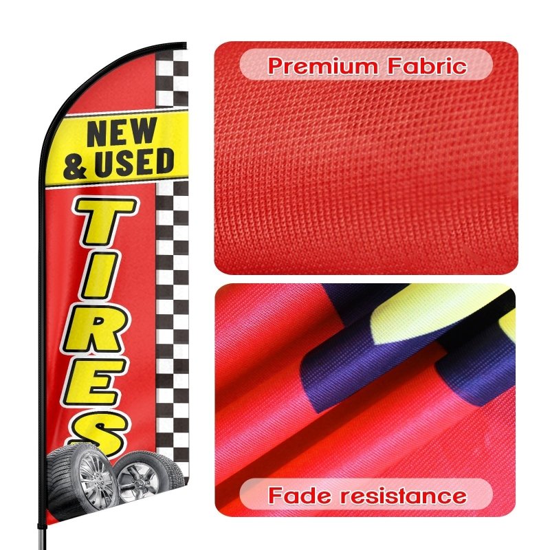Tire Shop Flags - 8FT Tires Advertising Swooper Flags (Flagpole Not Included 3.4)