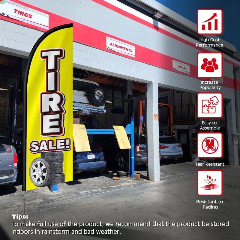 Tire Signs For Sale - 8FT Tire Sales Banner Feather Flag with Stainless Steel Pole Kit(2m flag set)