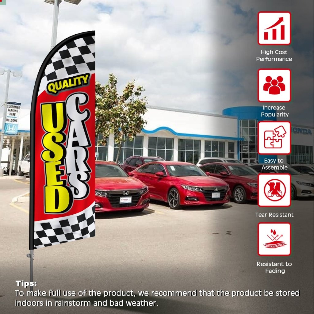 Used Car Signs - 8FT Used Cars Banner Feather Flag with Stainless Steel Pole Kit(2m flag set)