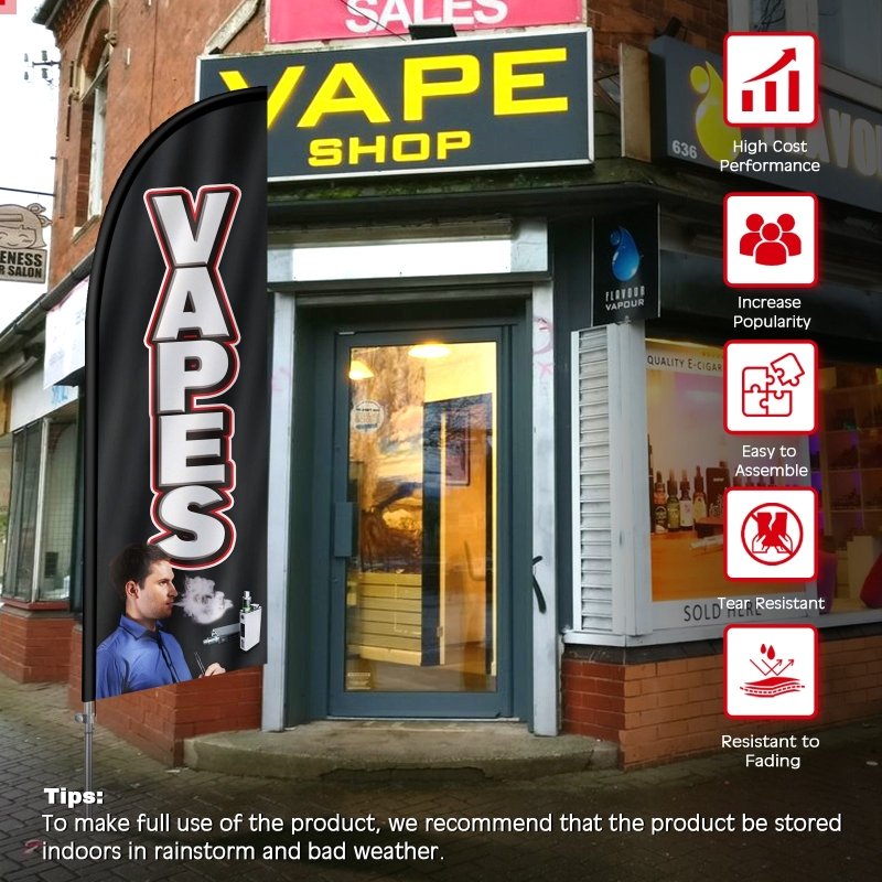 Vape Shop Signs - 8FT Vapes Banner Feather Flag with Stainless Steel Pole Kit(2m flag set)