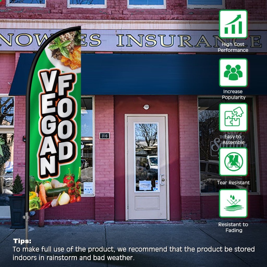 Vegan FLAG - 8FT Vegan Food Banner Feather Flag with Stainless Steel Pole Kit(2m flag set)