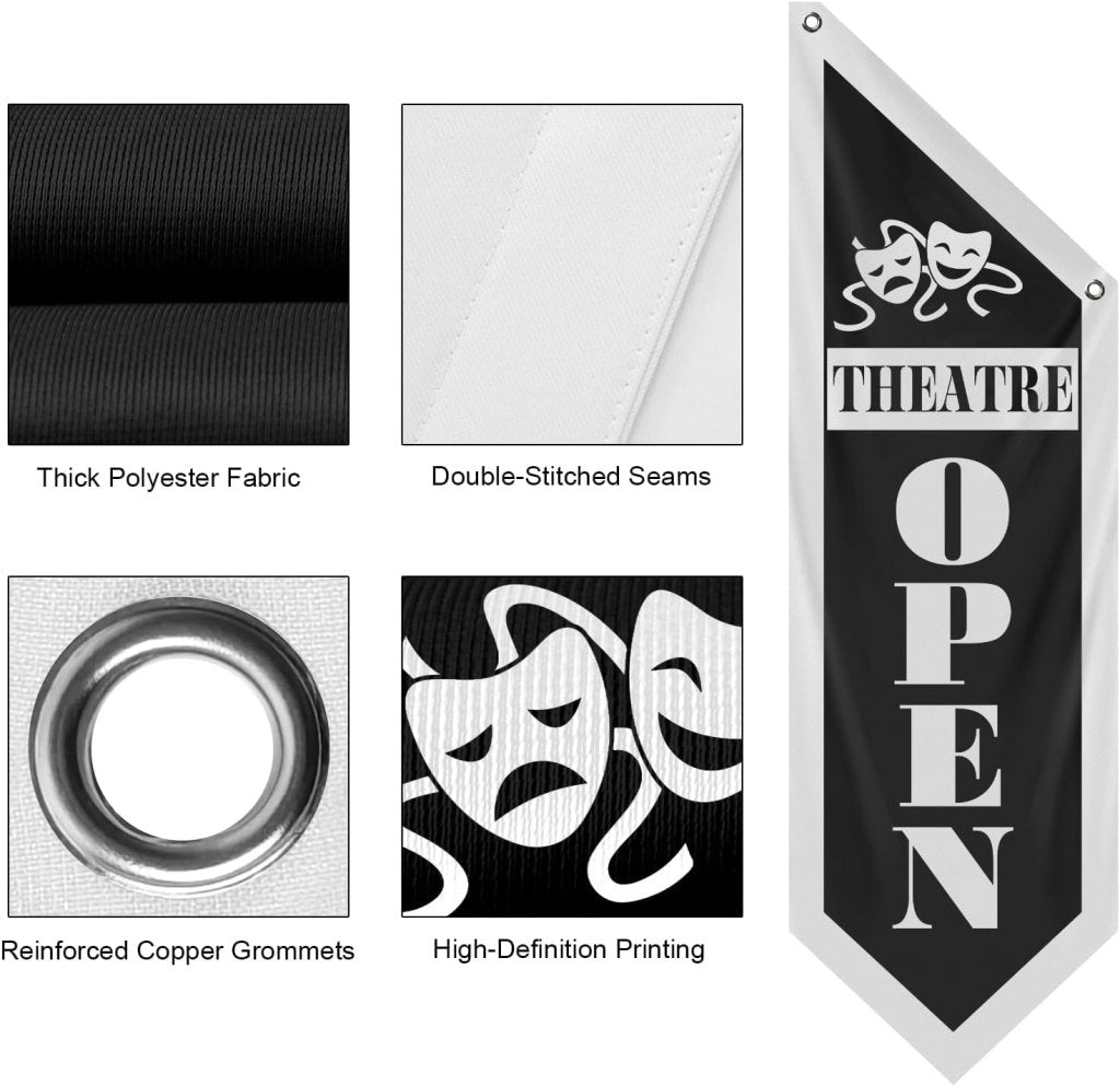 Vintage Black Theatre Open Flag, Double - Sided Three - ply (Flag Only)