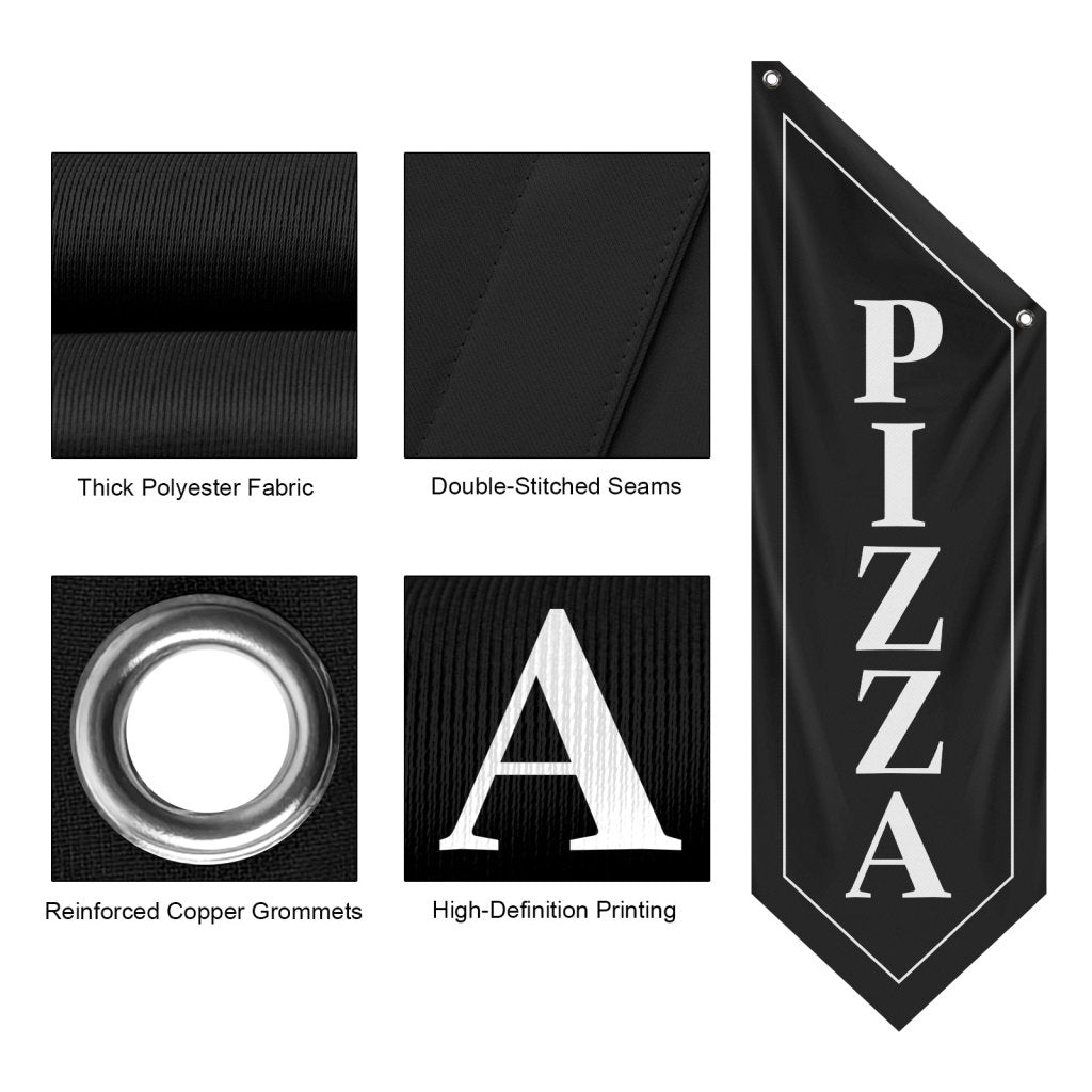 Vintage Pizza Flag, Double - Sided Hanging Banner – Black (Flag Only)