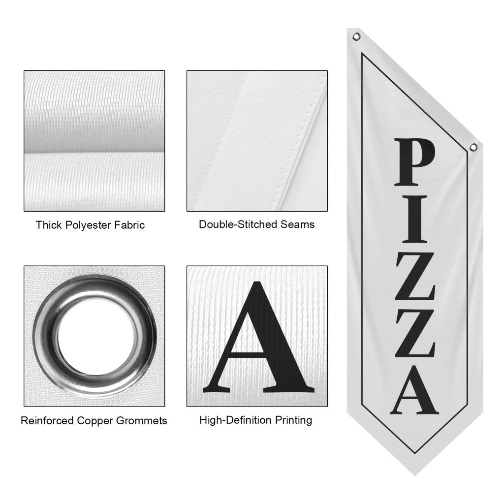 Vintage Pizza Flag, Double - Sided Hanging Banner – White (Flag Only)
