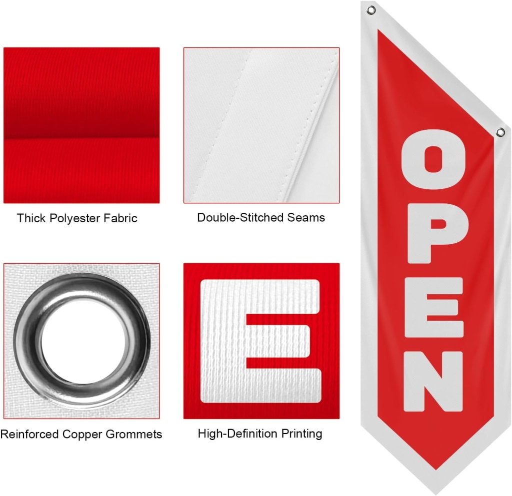 Vintage Red Open Flag Double - Sided, Three - Layer (No Pole Included)