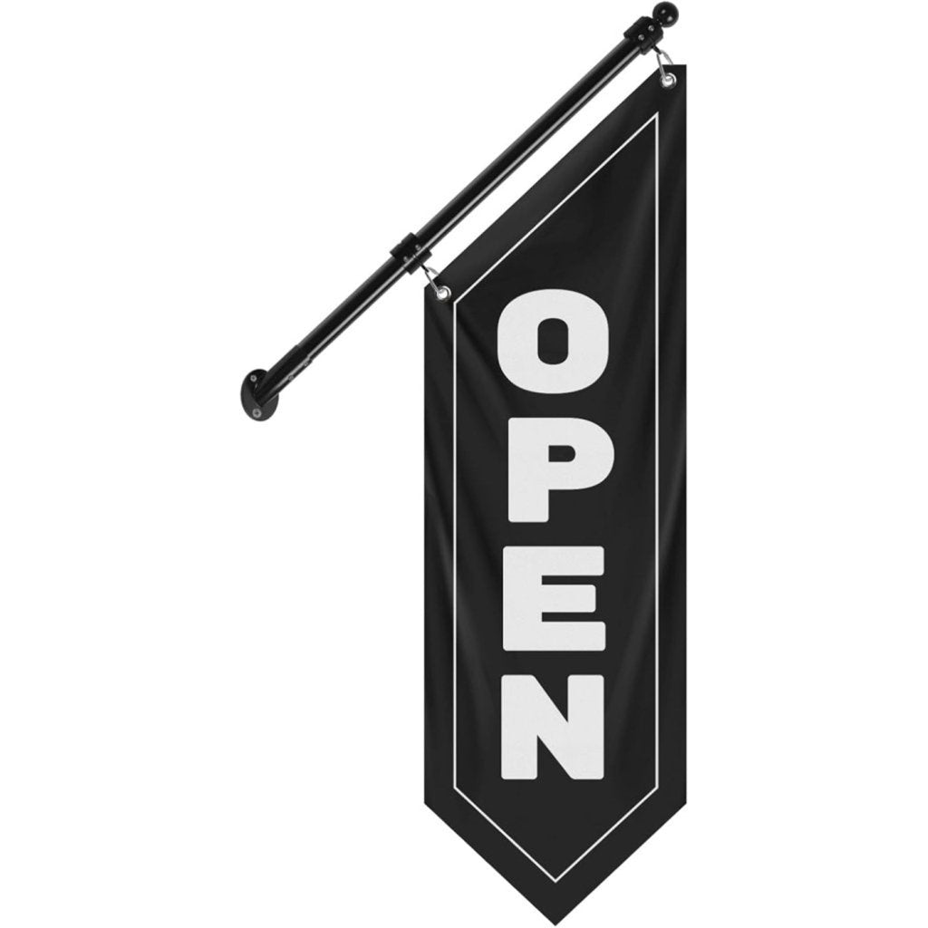 Vintage Style Open Flag, Double - Sided Three - ply Hanging Open Sign with Pole and Mounting Kit (Black)