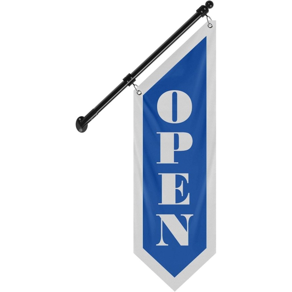 Vintage Style Open Flag, Double - Sided Three - ply Hanging Open Sign with Pole and Mounting Kit (Blue - B)