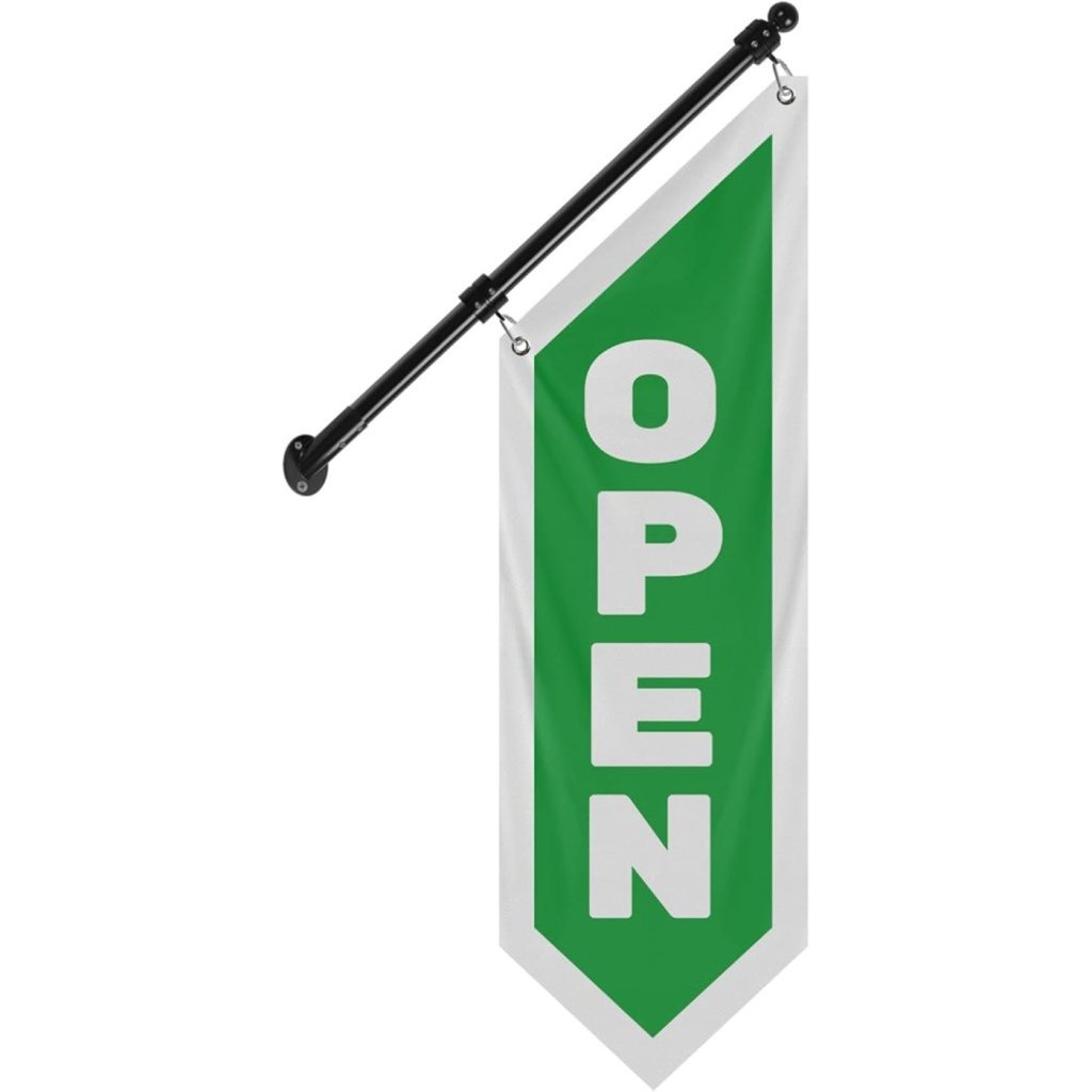 Vintage Style Open Flag, Double - Sided Three - ply Hanging Open Sign with Pole and Mounting Kit (Green)