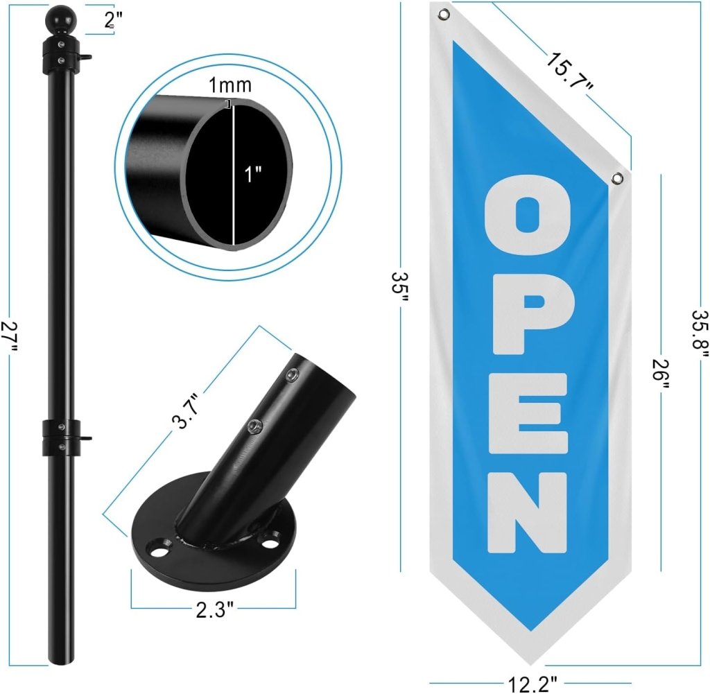 Vintage Style Open Flag, Double - Sided Three - ply Hanging Open Sign with Pole and Mounting Kit (light blue)