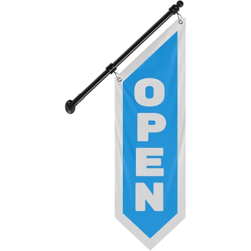 Vintage Style Open Flag, Double - Sided Three - ply Hanging Open Sign with Pole and Mounting Kit (light blue)