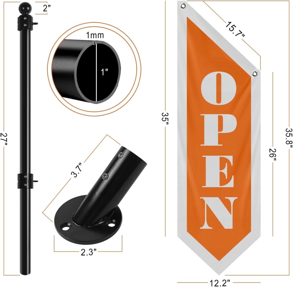 Vintage Style Open Flag, Double - Sided Three - ply Hanging Open Sign with Pole and Mounting Kit (Orange - B)