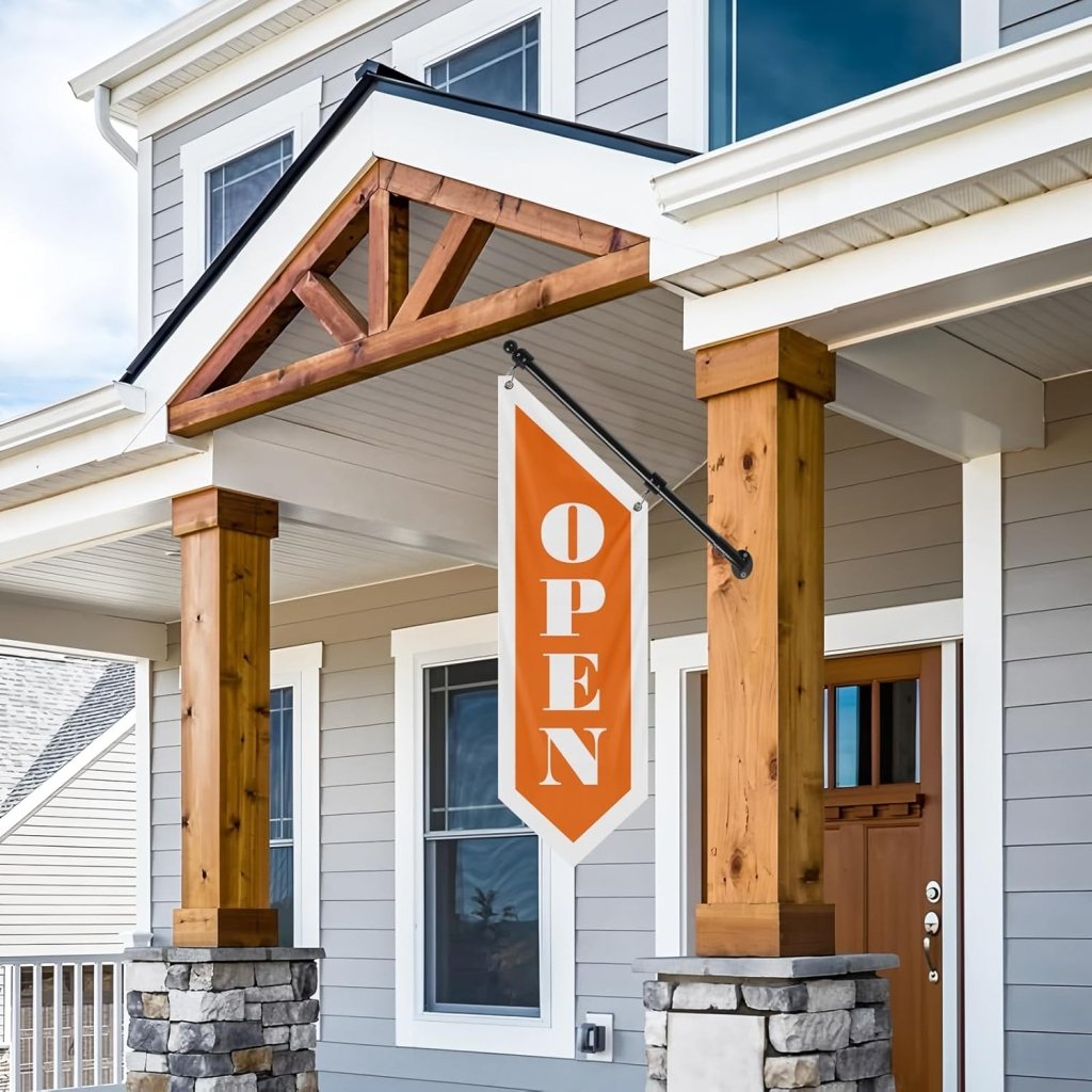 Vintage Style Open Flag, Double - Sided Three - ply Hanging Open Sign with Pole and Mounting Kit (Orange - B)