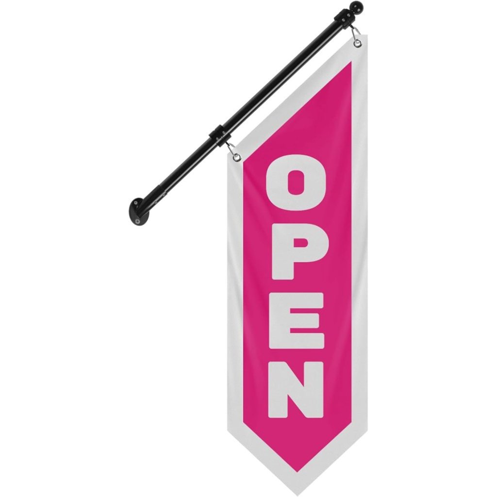 Vintage Style Open Flag, Double - Sided Three - ply Hanging Open Sign with Pole and Mounting Kit (Pink)
