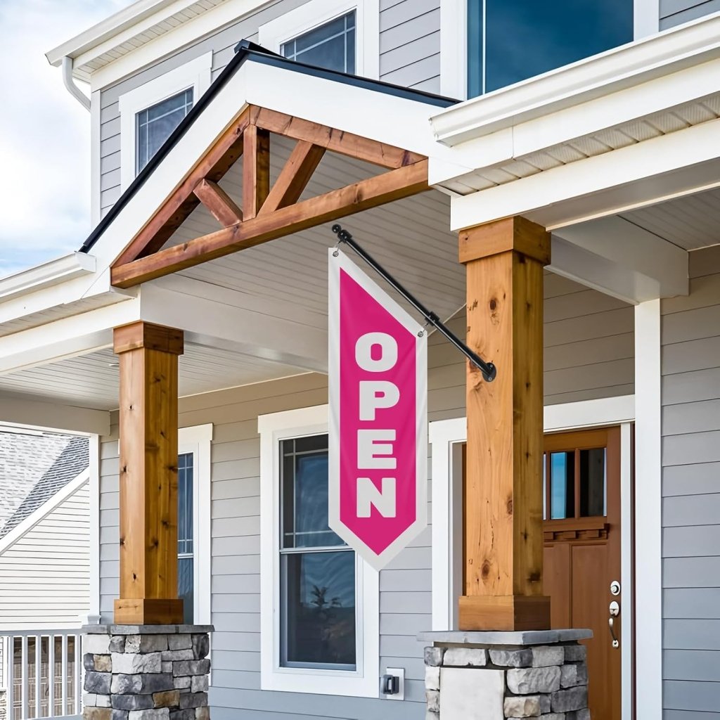 Vintage Style Open Flag, Double - Sided Three - ply Hanging Open Sign with Pole and Mounting Kit (Pink)