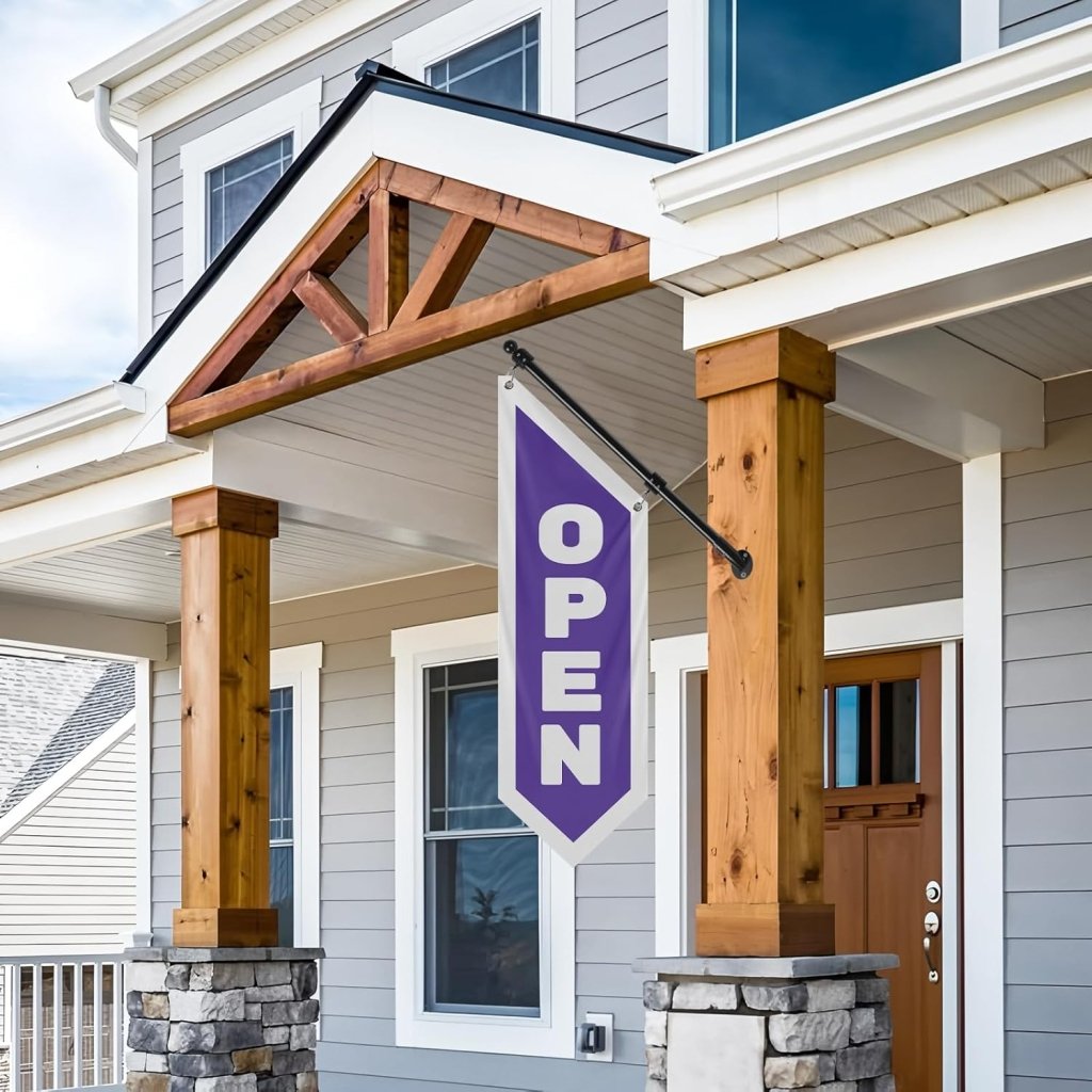 Vintage Style Open Flag, Double - Sided Three - ply Hanging Open Sign with Pole and Mounting Kit (Purple)