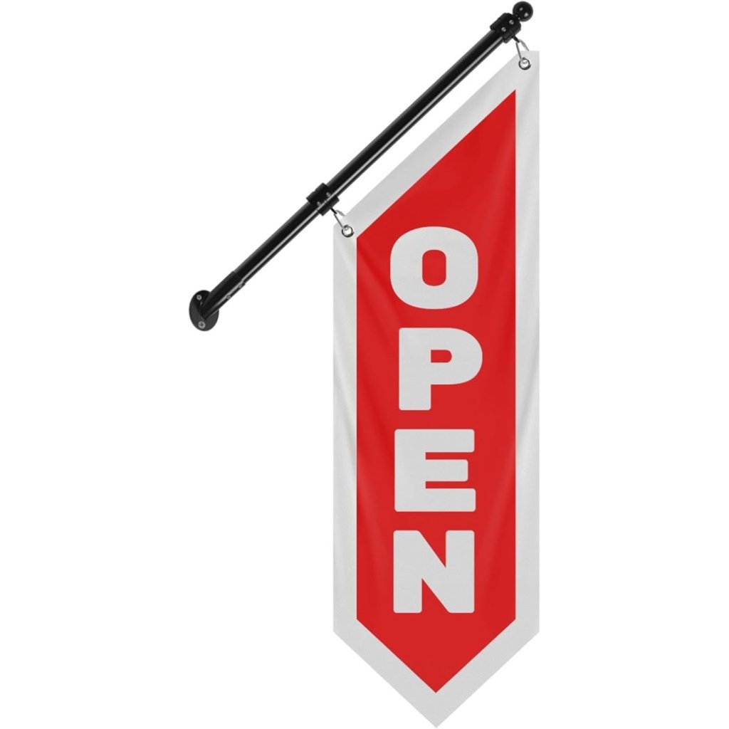 Vintage Style Open Flag, Double - Sided Three - ply Hanging Open Sign with Pole and Mounting Kit (Red)