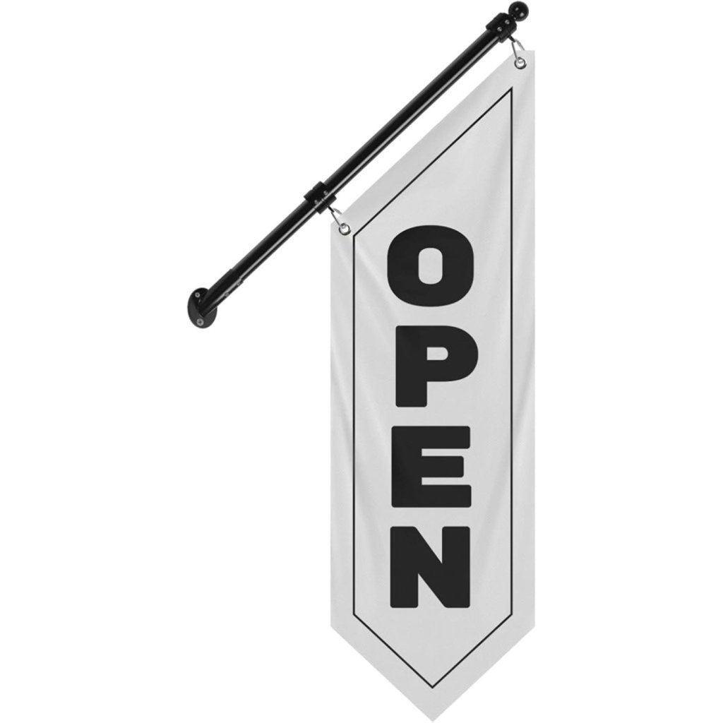 Vintage Style Open Flag, Double - Sided Three - ply Hanging Open Sign with Pole and Mounting Kit (White)