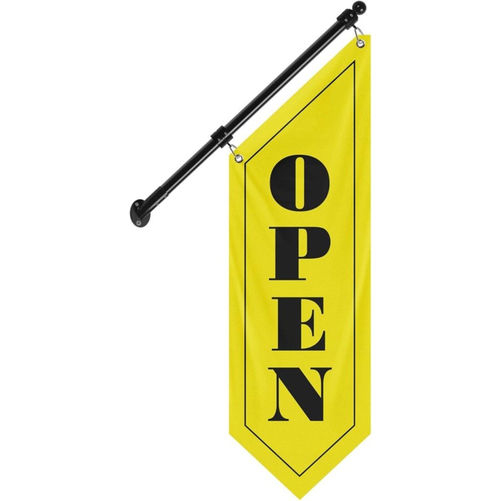 Vintage Style Open Flag, Double - Sided Three - ply Hanging Open Sign with Pole and Mounting Kit (Yellow - B)