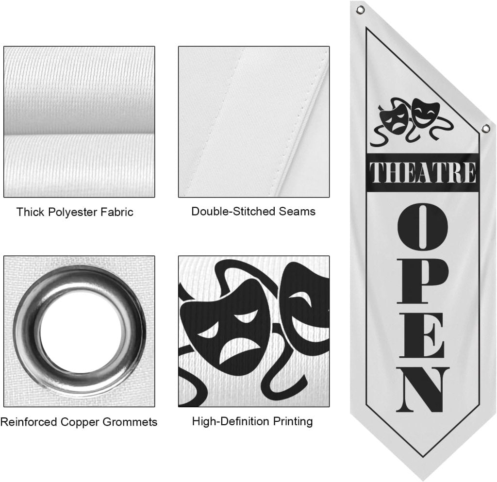 Vintage White Theatre Open Flag, Double - Sided Three - ply (Flag Only)