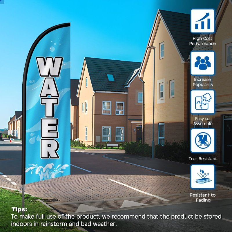 Water Flag - 8FT Water Banner Feather Flag with Stainless Steel Pole Kit(2m flag set)