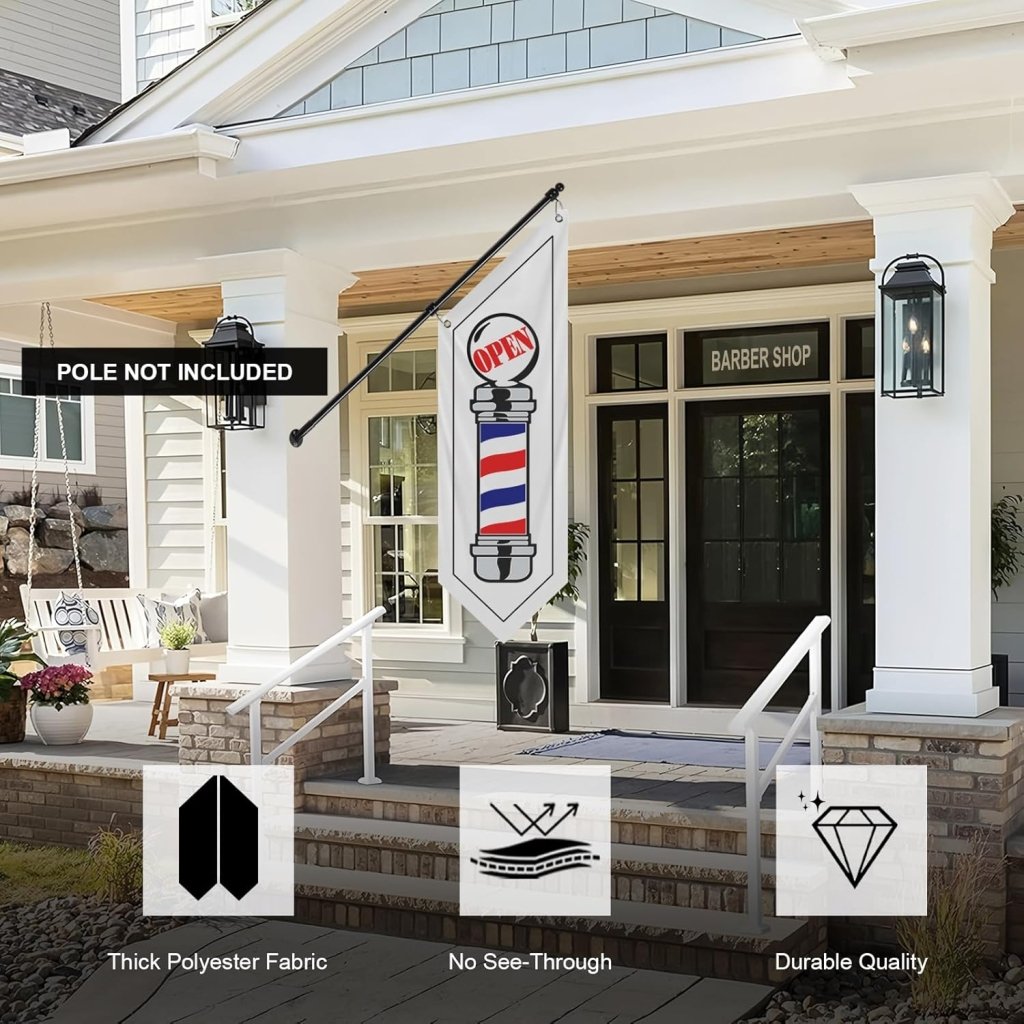 White Barbershop Flag, Double - Sided Three - ply (No Pole)