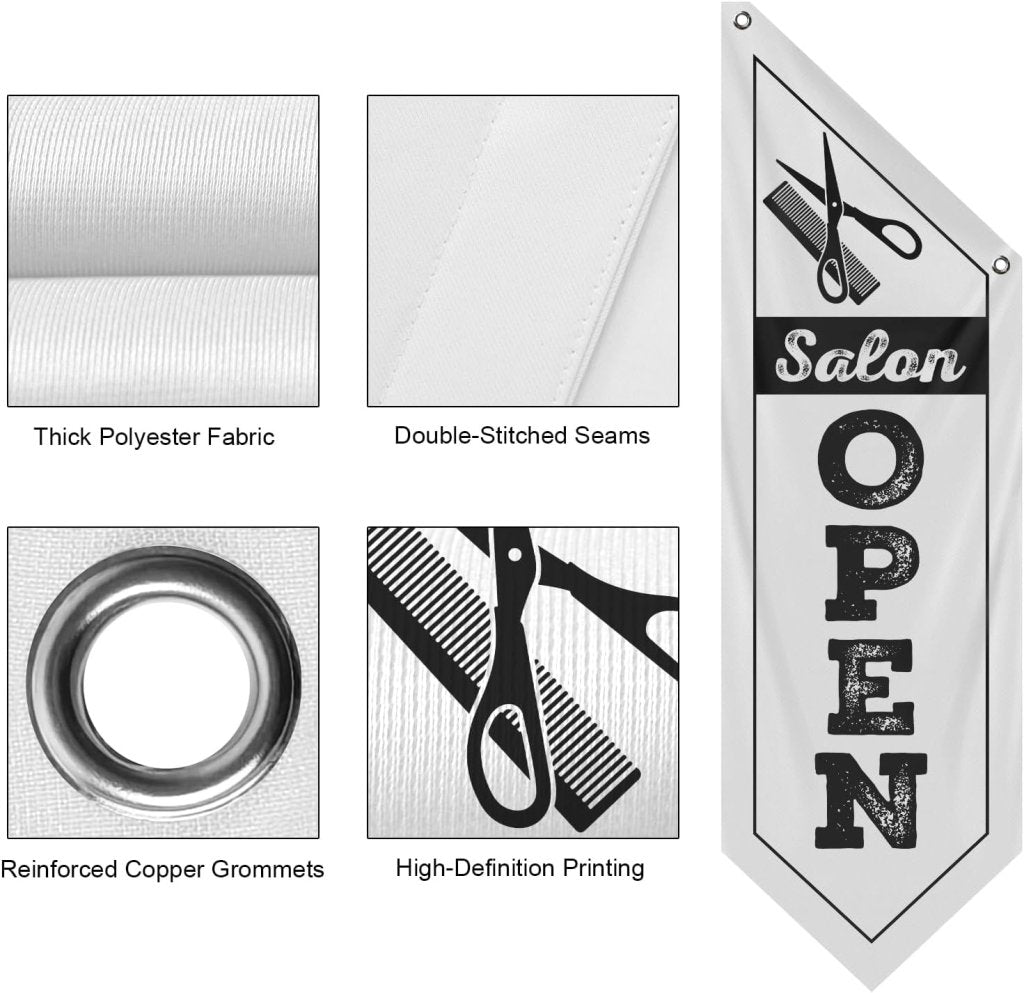 White Salon Open Flag, Double - Sided Three - ply (No Pole)