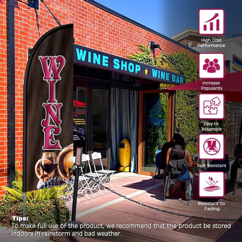 Wine Flag - 8FT Wine Banner Feather Flag with Stainless Steel Pole Kit(2m flag set)
